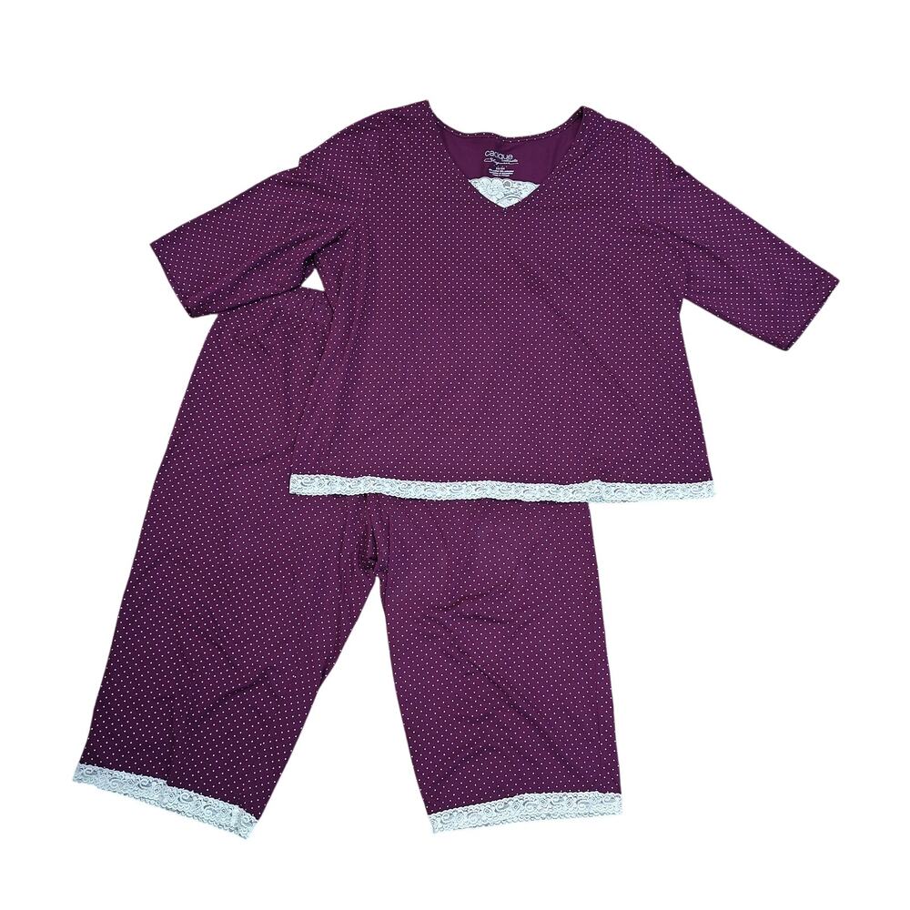 Cacique Intimates Sleepwear Cotton Pajama Top 22/24 Purple Polka-dot Plus Size